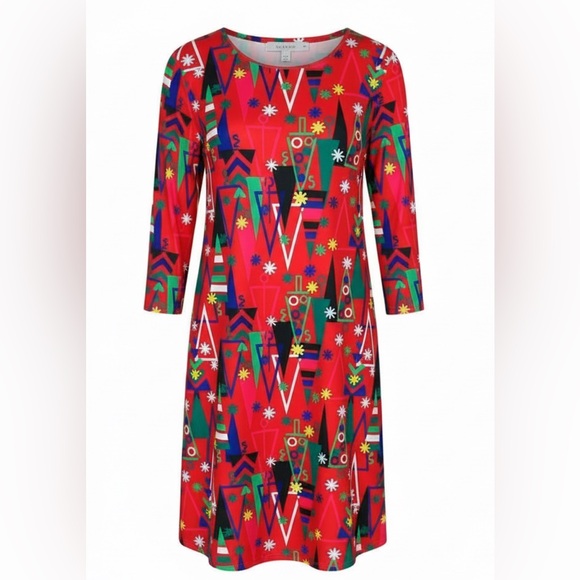 AGB, Vibrant Red Christmas Print Shift Dress
Mid Century Vibe Size Medium - Picture 2 of 6